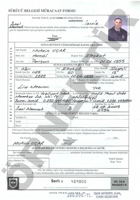 sürücü belgesi müracaat formu